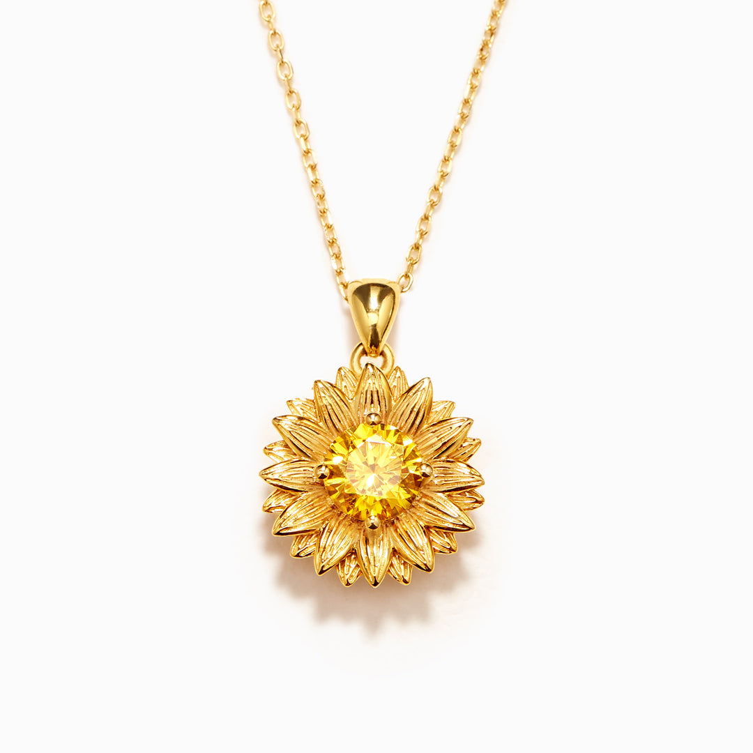 Sterling Silver Sunflower Necklace Plated With 18K Gold